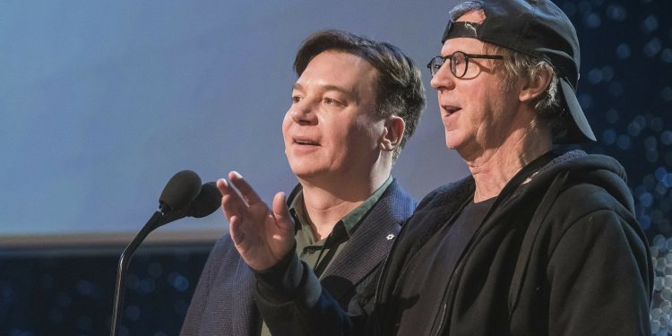 Mike Myers, left, and Dana Carvey appear during rehearsals for the 91st Academy Awards in Los Angeles Saturday, Feb. 23, 2019. (AP)