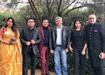 AR Rahman with friends and daughter Raheema (2nd right) posted this picture before attending the Grammy Awards     Photo@A R Rahman Twitter