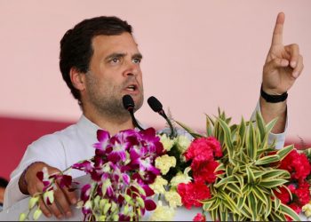 Rahul Gandhi addressing the gathering during the rally at Bhawanipatna, Wednesday  Photo courtesy Congress@Twitter