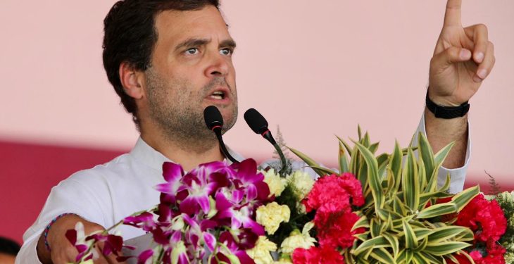 Rahul Gandhi addressing the gathering during the rally at Bhawanipatna, Wednesday  Photo courtesy Congress@Twitter