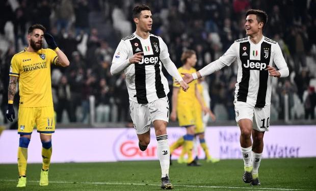 Cristiano Ronaldo celebrates after scoring the third goal for Juventus