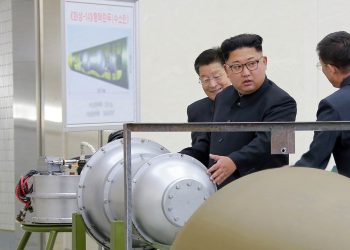 Kim Jong-un inspects a purported hydrogen bomb in this photo released by the Korean Central News Agency