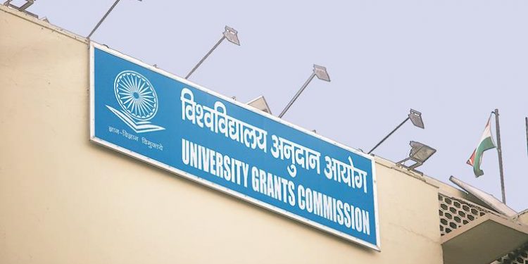 University Grants Commission (UGC) sign board in the headquarter building