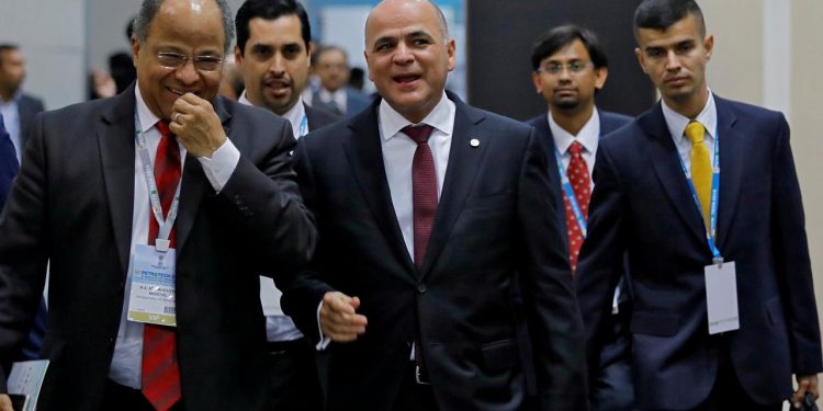 FILE PHOTO: Venezuela's Oil Minister and President of Venezuelan state-run oil company PDVSA Manuel Quevedo (C) arrives to attend the Petrotech conference in Greater Noida, India, February 11, 2019. (REUTERS)