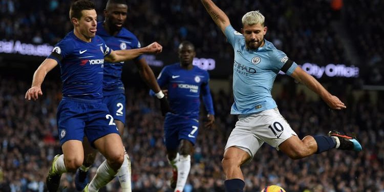 Sergio Aguero (No 10) was a constant source of danger to the Chelsea defence