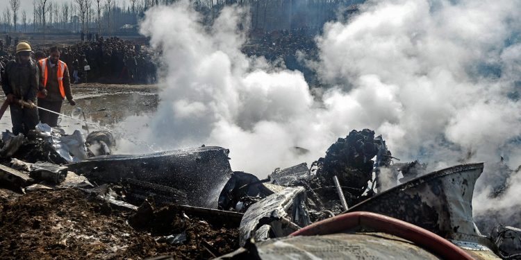 Site of the chopper crash in Budgam district of Jammu and Kashmir