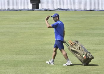MS Dhoni seen on a field during a training session ahead of India's 3rd match against Australia at JSCA Stadium, in Ranchi, Thursday