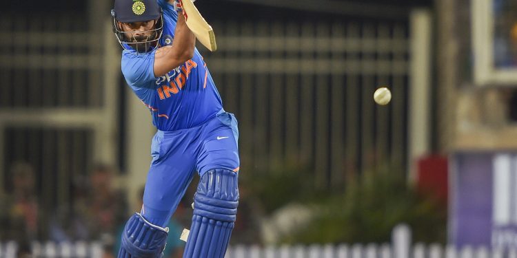 Virat Kohli plays a shot during en route to his century against Australia, in Ranchi, Friday