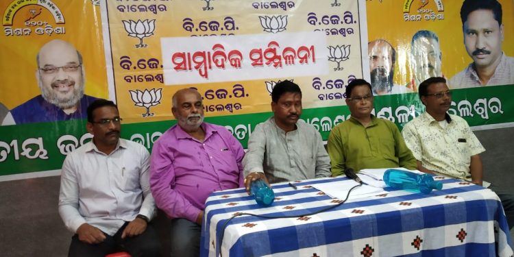 The BJP leaders address a press conference in Balasore, Wednesday