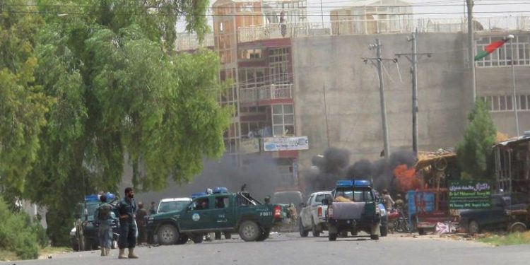 The bombings targeted a celebration of Farmer's Day in a sports stadium in the provincial capital, Lashkar Gah.