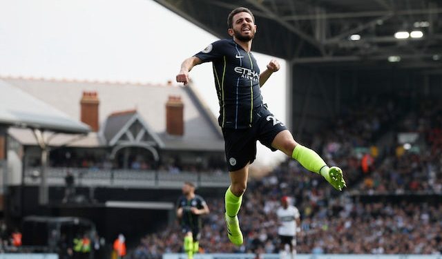 Bernardo Silva celebrates after scoring Manchester City’s opening goal against Fulham