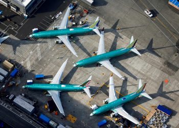 An aerial photo shows Boeing 737 MAX airplanes parked on the tarmac at the Boeing Factory in Renton, Washington, U.S. March 21, 2019. (REUTERS/Lindsey Wasson/File Photo)