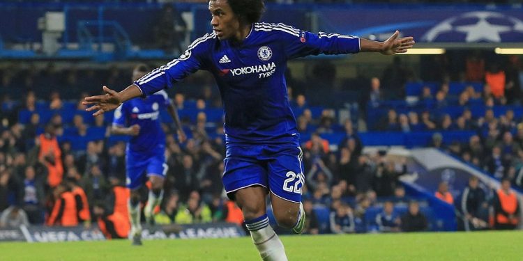 Willian scored the second goal for Chelsea in their Europa League game against Dynamo Kiev Thursday