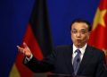 Chinese Premier Li Keqiang delivers a speech during the China-Germany Economic and Technological Cooperation Forum at the Great Hall of the People in Beijing