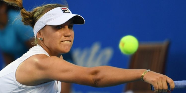 American Sofia Kenin returns the ball Saturday in a loss to China's Wang Yafan in the WTA Mexico Open final (AFP)