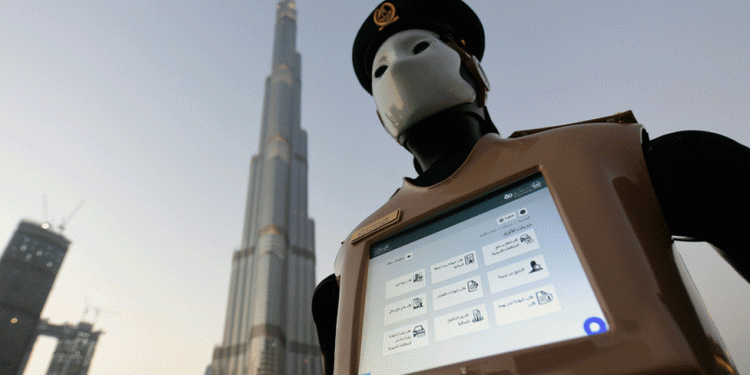 Robot stands guard outside an establishment near Burj Khalifa in Dubai [Representational Image] (AP)