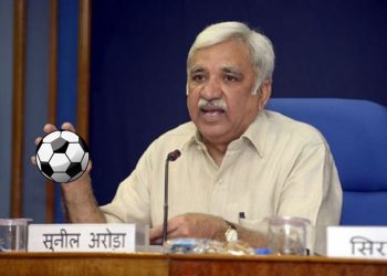 Chief Election Commissioner Sunil Arora composite Image along his comparison of EVMs and Football [Representational Image]
