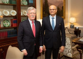 America's National Security Advisor John Bolton during a meeting with Foreign Secretary Vijay Gokhale, Wednesday. (Image: Twitter)