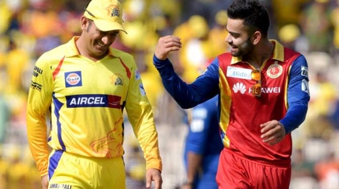 Chennai Super King's MS Dhoni and Royal Challengers Bangalore 's Virat Kohli (PTI)