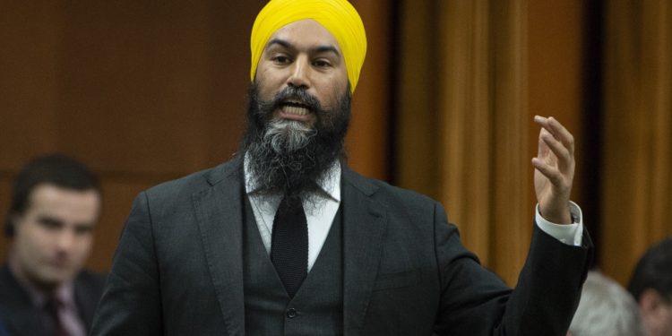 Singh, 40, the leader of the New Democratic Party, placed his hand over his heart as he walked into the House of Commons, the lower of house of Parliament, before the daily question period.