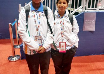 A Jyothi (L) and Rincy Biju of the SO Bharat women’s basketball team were all smiles after they received hearing aids at Abu Dhabi, Saturday  