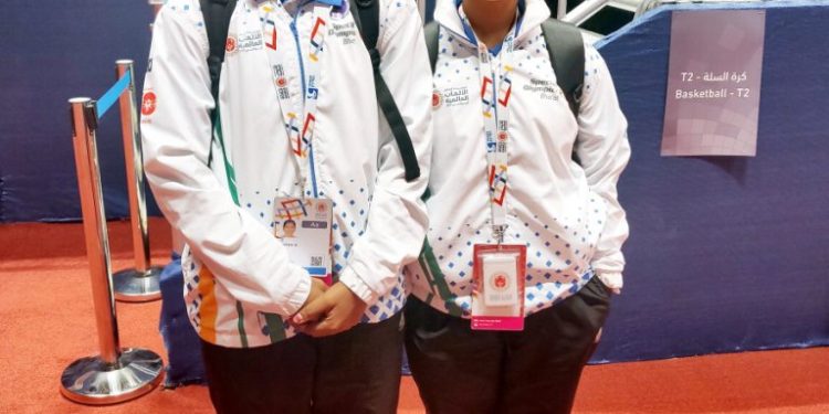 A Jyothi (L) and Rincy Biju of the SO Bharat women’s basketball team were all smiles after they received hearing aids at Abu Dhabi, Saturday  