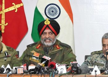 Srinagar: Lt Gen K.J.S. Dhillon, Corps Commander of the Srinagar-headquartered 15 Corps along with IGP Kashmir SP Pani and CRPF IG Zulfiquar Hasan addresses a joint press conference in Srinagar, Feb 19, 2019. (IANS) [Representative Image]