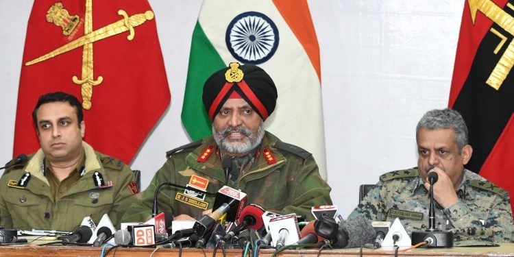 Srinagar: Lt Gen K.J.S. Dhillon, Corps Commander of the Srinagar-headquartered 15 Corps along with IGP Kashmir SP Pani and CRPF IG Zulfiquar Hasan addresses a joint press conference in Srinagar, Feb 19, 2019. (IANS) [Representative Image]