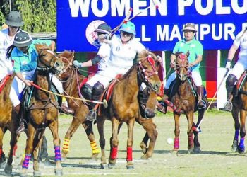 Manipuri women involved in a game of polo at Imphal