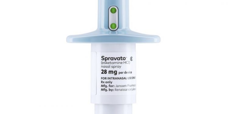 This photo provided by Janssen Global Services shows Spravato nasal spray. Spravato, a mind-altering medication related to the club drug Special K, won U.S. approval Tuesday, March 5, 2019, for patients with hard-to-treat depression, the first in a series of long-overlooked substances being reconsidered for severe forms of mental illness. (AP)