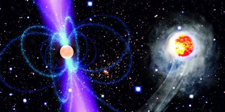 Pulsars are superdense, rapidly spinning neutron stars left behind when a massive star explodes.