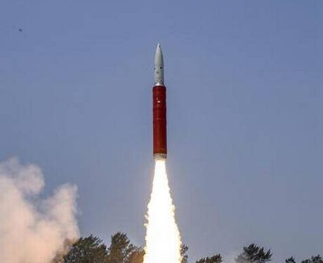 Ballistic Missile Defence (BMD) Interceptor missile being launched by Defence Research and Development Organisation (DRDO) in an Anti-Satellite (A-SAT) missile test ‘Mission Shakti’ engaging an Indian orbiting target satellite in Low Earth Orbit (LEO) from Abdul Kalam Island, Odisha in India, March 27, 2019