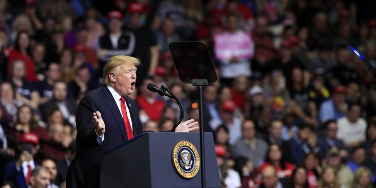 President Donald Trump speaks at a campaign rally in Grand Rapids, Mich., Thursday, March 28, 2019. (AP Photo/Manuel Balce Ceneta)