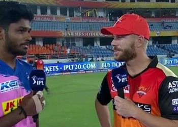 Samson's (102 not out) ton went in vein as Warner (69 off 37 balls) helped Sunrisers Hyderabad chase down a mammoth 199-run target to beat Rajasthan Royals by five wickets. (Image: BCCI)