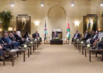 King Abdullah II of Jordan (C) hosts the conference of Arab parliaments in Amman (AFP)