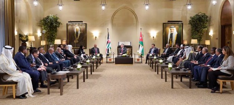 King Abdullah II of Jordan (C) hosts the conference of Arab parliaments in Amman (AFP)