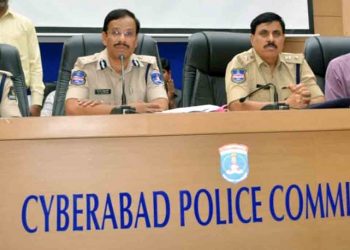 Cyberabad Commissioner V C Sajjanar addresses a press conference regarding an alleged data theft case on Hyderabad-based IT Grids (India) Pvt. Ltd, in Hyderabad March 4, 2019. (IANS)