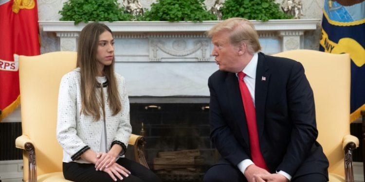 US President Donald Trump met with Fabiana Rosales, wife of Venezuelan opposition leader Juan Guaido, and demanded Russia end support for hard left President Nicolas Maduro (AFP)