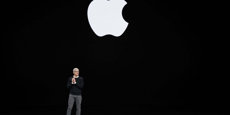 Apple chief executive Tim Cook speaks Monday at the event to mark the launch of new services