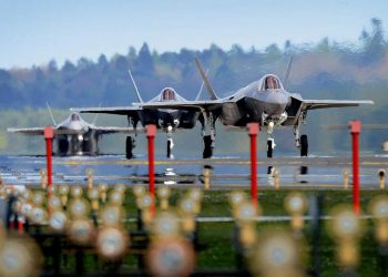 F-35A jets from Hill Air Force Base in Utah land at RAF Lakenheath (AFP)