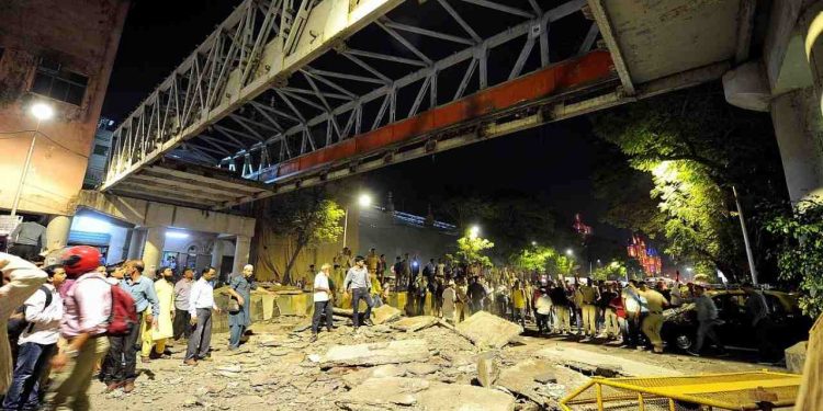 Five people died after a footover bridge collapsed in Mumbai's CSMT area on Thursday. (PTI photo)