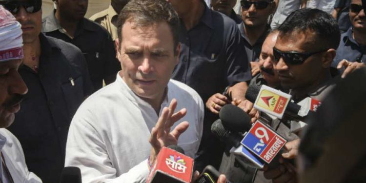 Congress president Rahul Gandhi addresses to media after filing his nomination papers in Amethi Wednesday. (Photo-PTI)