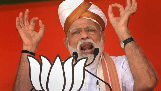 Latur: Prime Minister Narendra Modi addresses an election campaign rally in support of alliance candidates at Ausa in Latur district, Maharashtra, Tuesday, April 9, 2019. (PTI Photo)