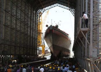 The first ship of Project 15B, a guided missile destroyer christened 'Visakhapatnam', was launched April 20, 2015.