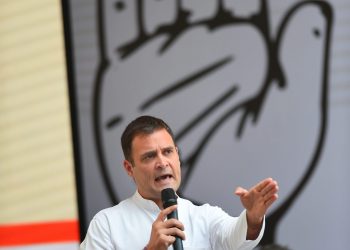 New Delhi: Congress President Rahul Gandhi addresses after the release of party's manifesto for upcoming Lok Sabha polls 2019, in New Delhi, Tuesday, April 02, 2019. (PTI Photo/Shahbaz Khan)(PTI4_2_2019_000051B)