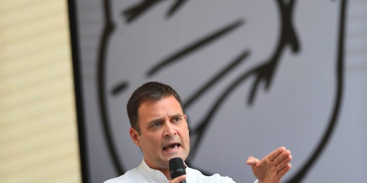 New Delhi: Congress President Rahul Gandhi addresses after the release of party's manifesto for upcoming Lok Sabha polls 2019, in New Delhi, Tuesday, April 02, 2019. (PTI Photo/Shahbaz Khan)(PTI4_2_2019_000051B)