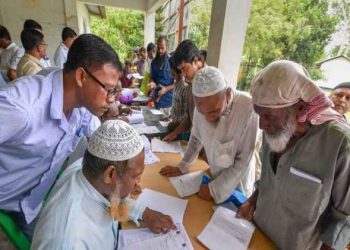 Voting underway in a polling booth in Assam (PTI photo)