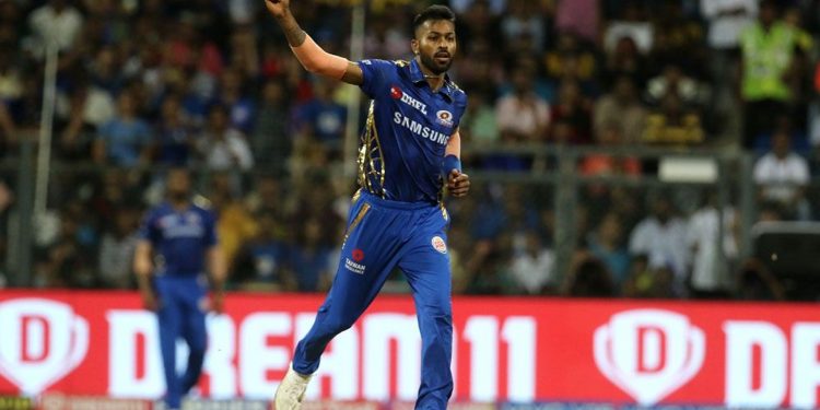 Hardik Pandya celebrates after dismissing a CSK batsman in Mumbai, Wednesday