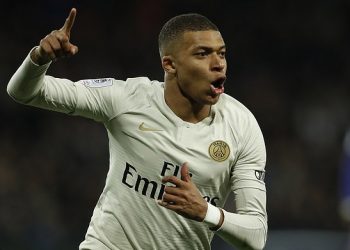 Kylian Mbappe reacts after scoring against Toulouse at Paris, Sunday
