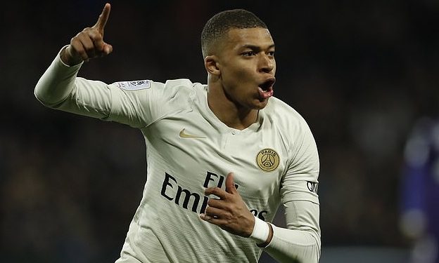 Kylian Mbappe reacts after scoring against Toulouse at Paris, Sunday